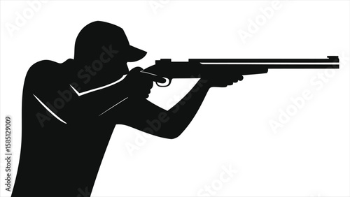 Shooting Sport Participant Silhouette Vector - Rifleman Aiming Target Practice Graphic
