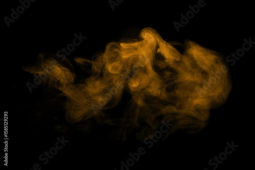 Glitter gold dust on a black background. storm particles of dirt flying, fine sand cloud, abstract. texture of the wind of smoke powder in the desert, causing a wave of brown dust to blow
