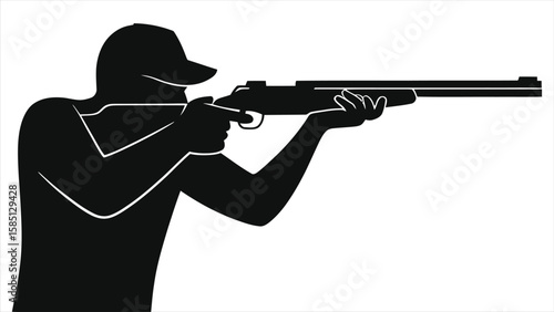 Shooting Sport Athlete Silhouette Vector - Rifleman Aiming Black & White Target Shooter Graphic