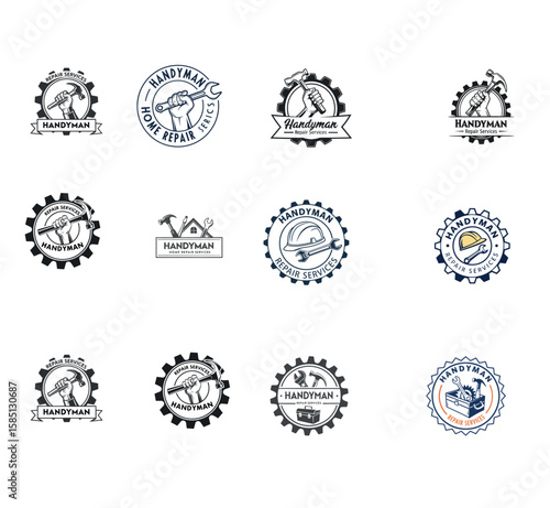 Set of Handyman and Home Repair Services Logos and Emblems