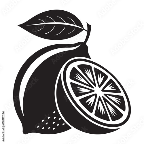 Whole and sliced lemon with leaf vector illustration citrus fruit