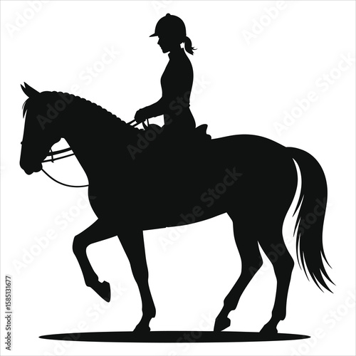 Equestrian Horse and Rider Silhouette - Minimalist Black Vector for Equine Sports