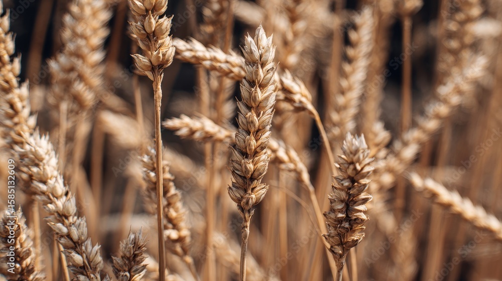 Close-up view of golden wheat heads in a field. Close-up view of golden wheat heads in a field.