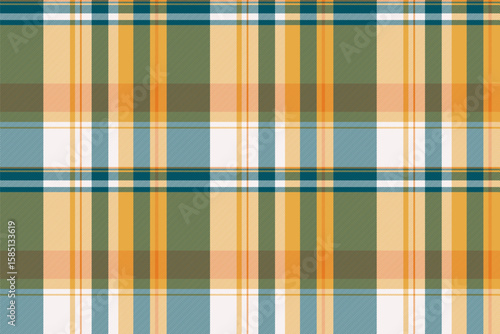 Canvas tartan pattern seamless, beautiful vector check fabric. Retro textile background texture plaid in cyan and amber colors.
