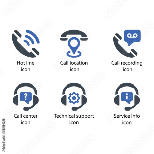 Hot line, Call location, Call recording, Call center, Technical support, Service info, icon