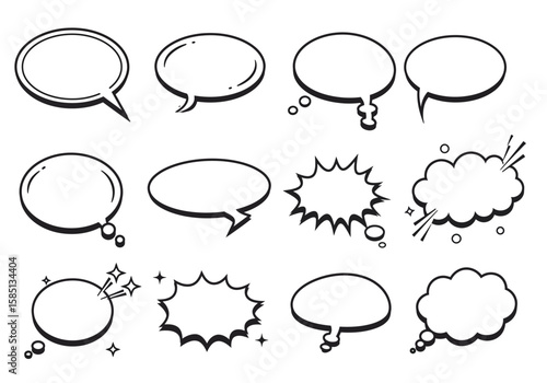 Various speech bubbles Outlines empty some with comic book effects cloud burst and text balloon shapes