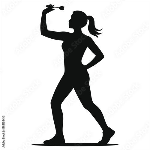 Woman Playing Darts Vector Silhouette - Minimalist Black Vector for Sports & Games