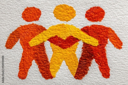United in Vibrant Harmony Three Abstract Figures Expressing Connection Through Warm Colors Emphasizing Community and Emotional Bonding in a Creative Design Concept
