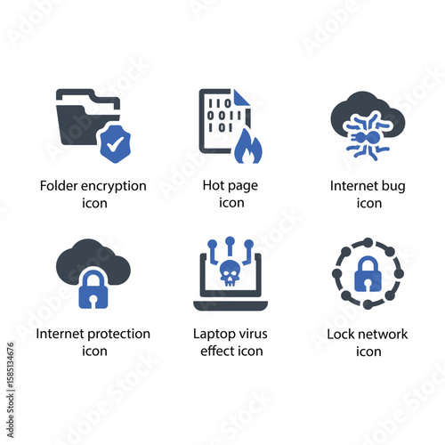 Folder encryption, Hot page, Internet bug, Internet protection, Laptop virus effect, Lock network, icon