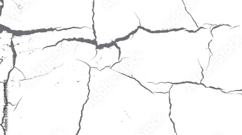 Seamless crack texture on white background. Broken wall surface with deep fracture lines. Perfect for distressed vintage design usage.