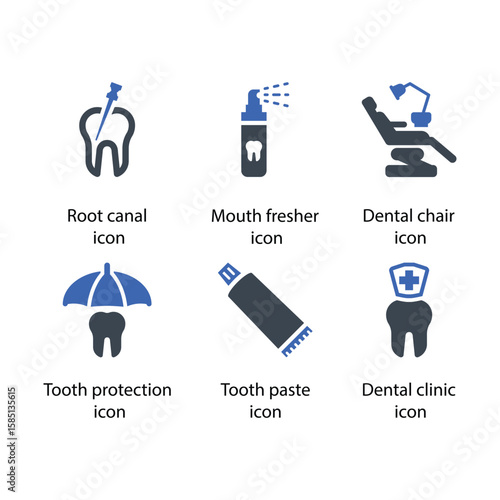 Root canal, Mouth fresher, Dental chair, Tooth protection, Tooth paste, Dental clinic, icon