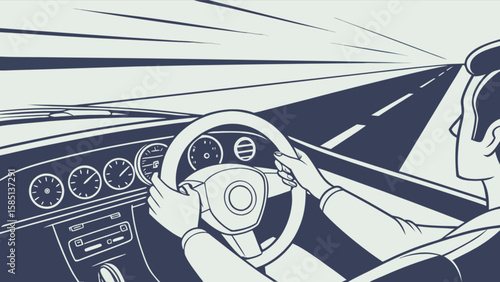 Driving car illustration vector graphic design template for transportation and travel related content online