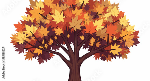 Autumnal Maple Tree with Vibrant Orange and Gold Leaves