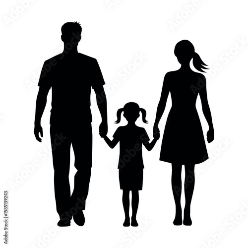 Simple family silhouette with two kids walking