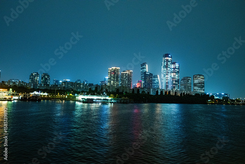 Photography Seoul Cityscape Reflected on Han River at Night