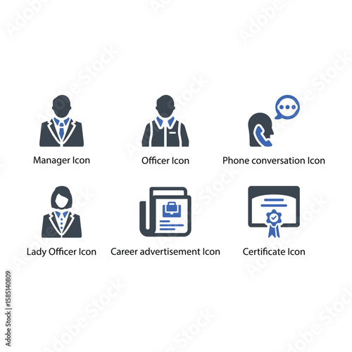 Manager, Officer, Phone conversation, Lady Officer, Career advertisement, Certificate, icon