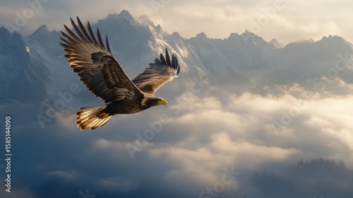 Wallpaper Mural Majestic eagle soaring over misty mountains Torontodigital.ca