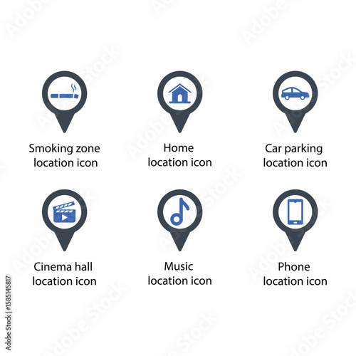 Free Download Smoking zone, Home, Car parking, Cinema Hall, Music, Phone, location icon - GFXLoad