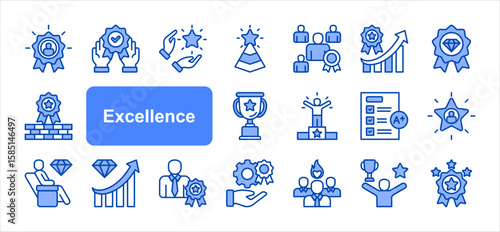 Tableau sur toile Excellence editable stroke icon set, with Superior, Exceptional, Quality, Performance, Achievement, Outstanding, Leadership