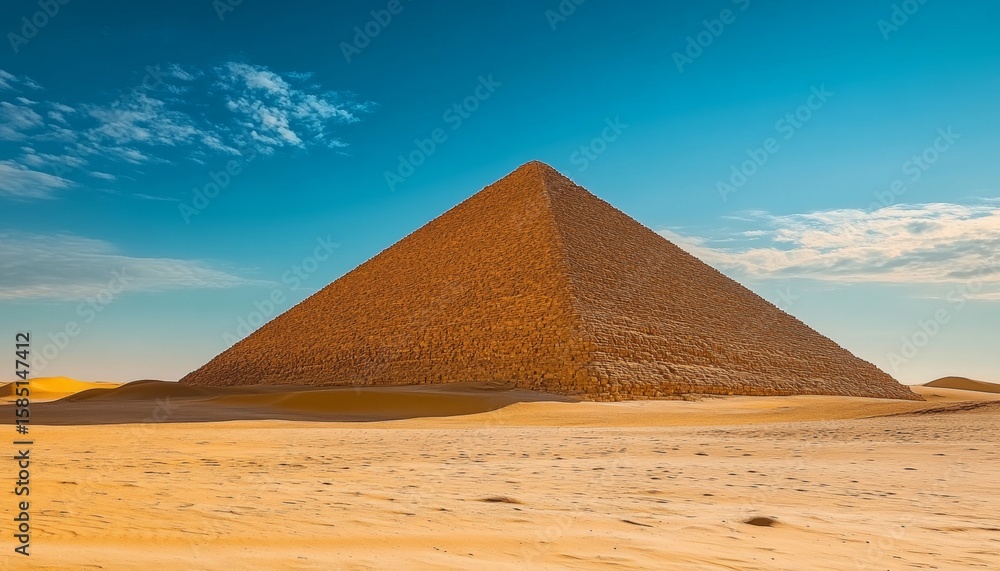 Majestic Egyptian Pyramid Rising from Sandy Desert Landscape Under Bright Blue Sky, Ancient Wonder Majestic Egyptian Pyramid Rising from Sandy Desert Landscape Under Bright Blue Sky, Ancient Wonder