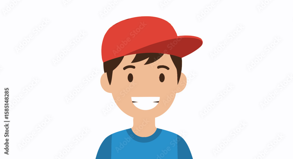 Smiling Boy Cartoon Character Wearing Red Cap and Blue Shirt Smiling Boy Cartoon Character Wearing Red Cap and Blue Shirt