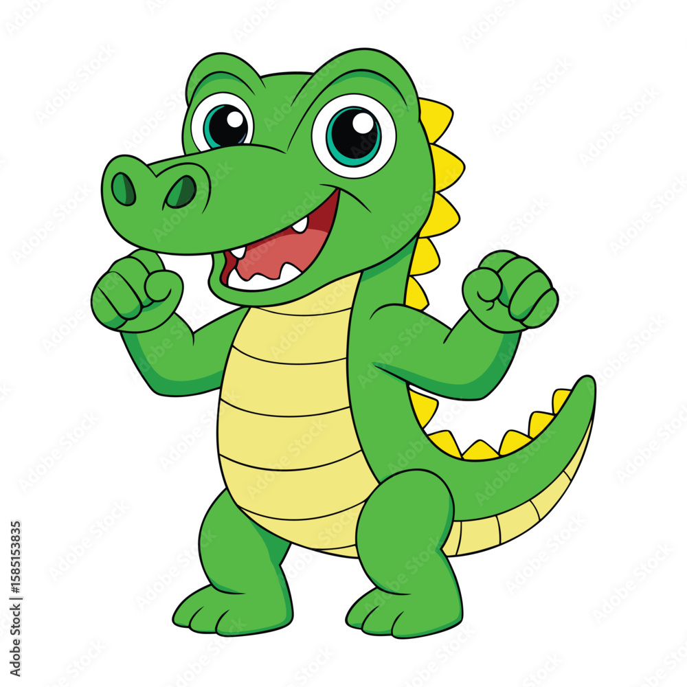 Fototapeta premium Cute And Happy Crocodile Vector Illustration, Smiling Cartoon Crocodile Character Vector Art, Adorable Crocodile With Joyful Expression Illustration