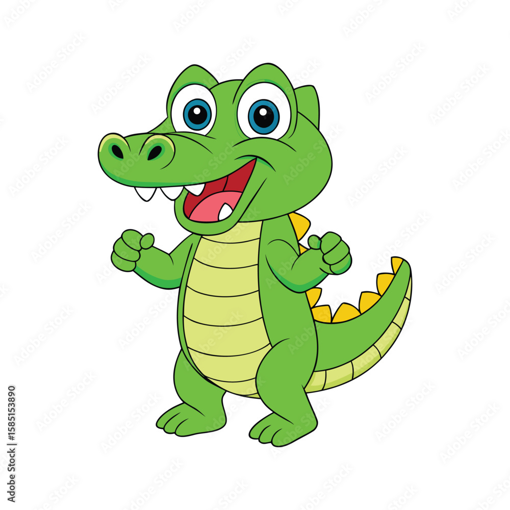 Fototapeta premium Cute And Happy Crocodile Vector Illustration, Smiling Cartoon Crocodile Character Vector Art, Adorable Crocodile With Joyful Expression Illustration
