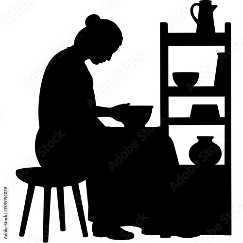 Silhouette of ceramicist shaping bowl at wheel – Craftsmanship in action