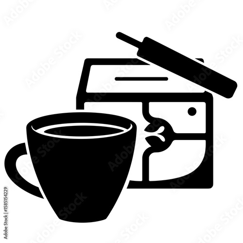 Silhouette of immune box with tea cup and thermometer – Illness prevention, wellness