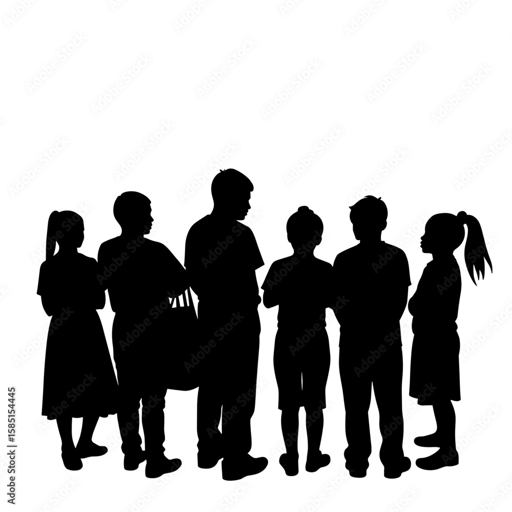 Silhouette of children gathered together, youth learning activity Silhouette of children gathered together, youth learning activity