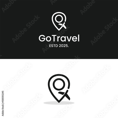 Traveling Logo design. Pin point location logo with plane logo design graphic symbol icon vector