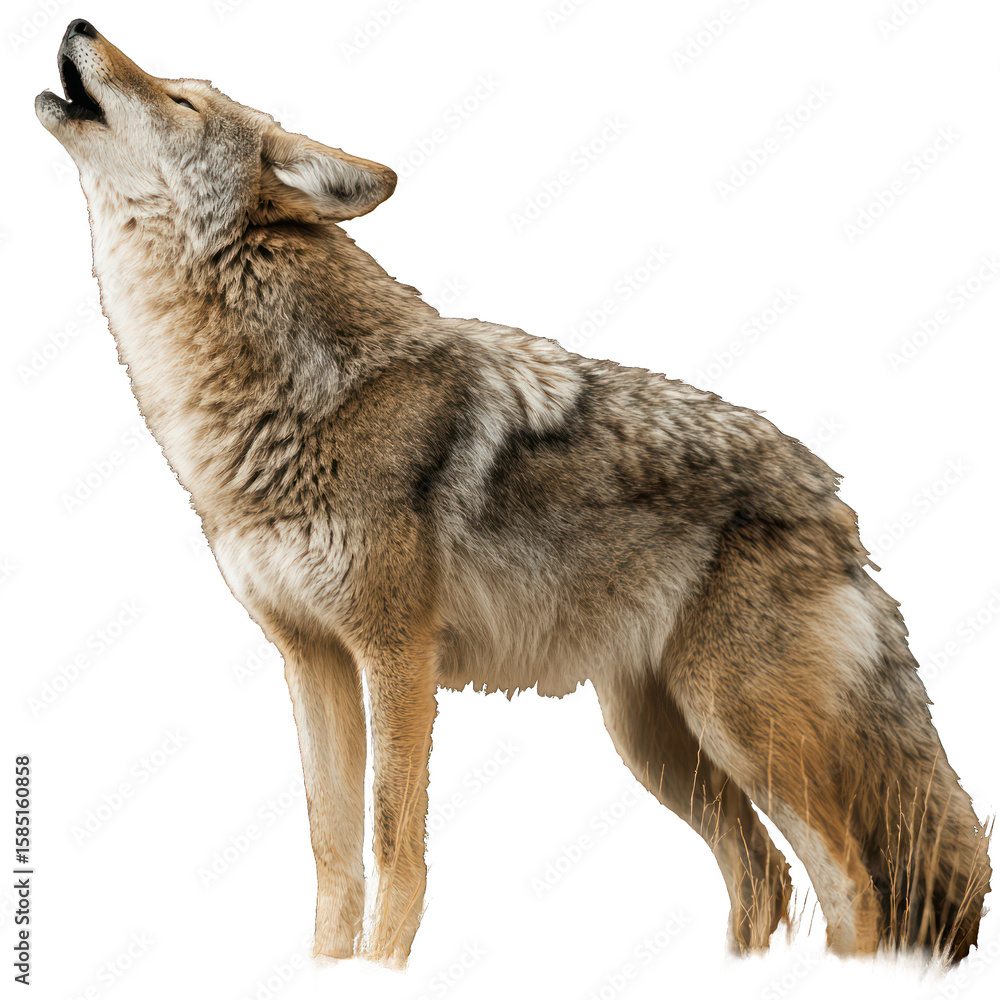 Fototapeta premium Isolated coyote howling against a black backdrop emphasizing its wild nature and wilderness call