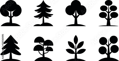 Vector illustration: Eight simple black tree icons