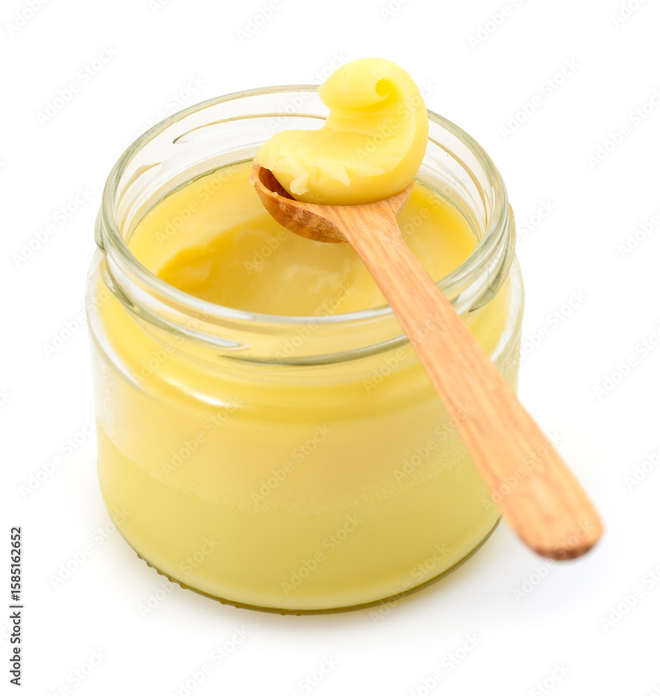 Ghee in a glass jar isolated. Ghee in a glass jar isolated.