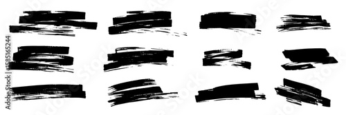 dry marker grunge brush stroke. Straight brush lines, rectangle sketch boxes, black ink strokes, grunge smears, thick texture. vector illustration