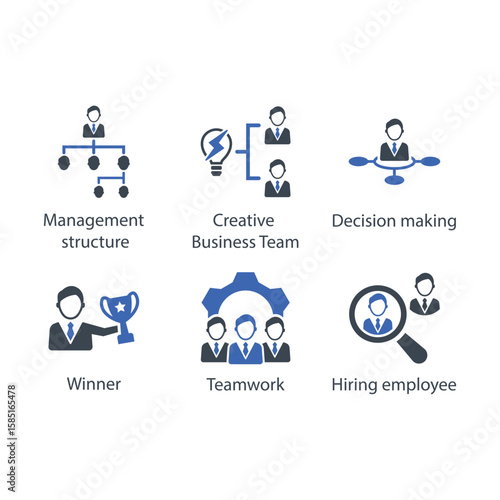 Management structure, Business Team, Decision making, Winner, Teamwork, Hiring employee, icon