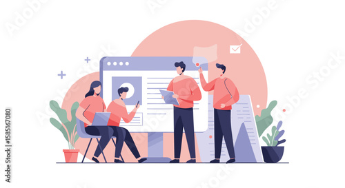 Colleagues brainstorming strategy in flat vector style  