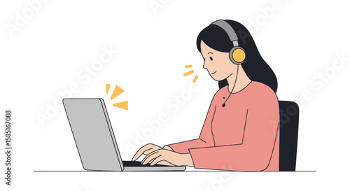 Remote worker with laptop in flat vector style 