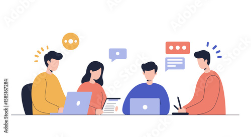 Corporate team virtual call in flat vector style