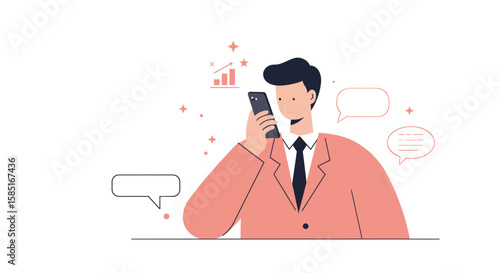 Assistant answering call in flat vector style  