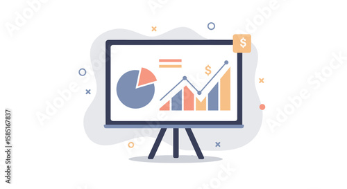 Cartoon financial board with graph in soft tones