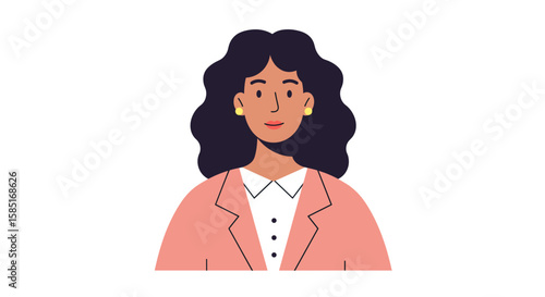 Curly-haired female entrepreneur in formal wear on white