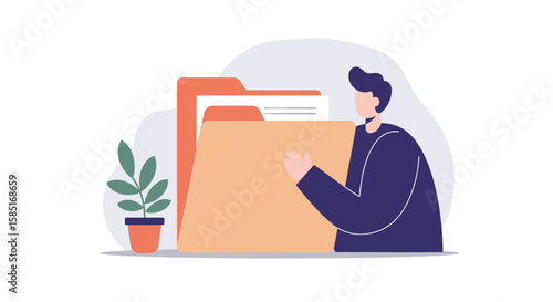 Employee with oversized file folder in office setting