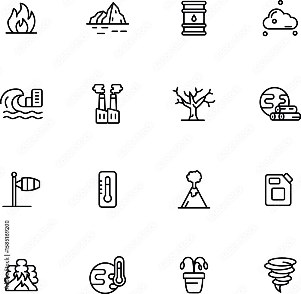 A set of line icons related to net zero. Carbon, neutral, green, energy, conservation, recycle, carbon dioxide, fresh, environment, and so on. Vector editable stroke.