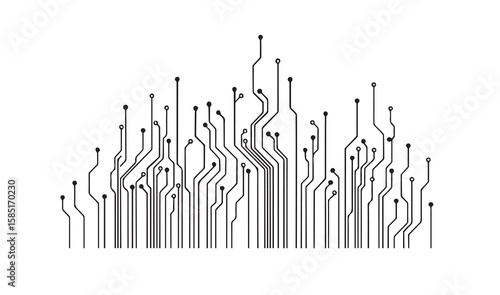 Black circuit board lines and nodes on white background technology electronic