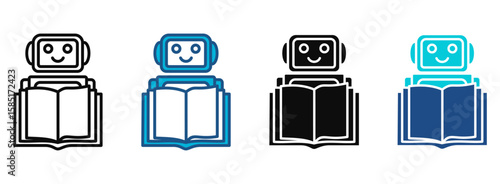Robot Icon Set With Multiple Styles. Vector Illustration