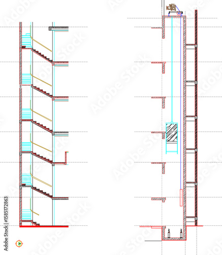 vector sketch illustration silhouette design detail section view facade construction elevator building hotel apartment building multi-storey