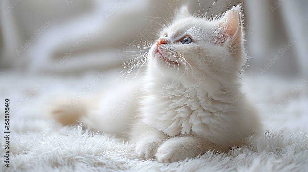 Obraz premium Adorable white Persian kitten in a high key portrait