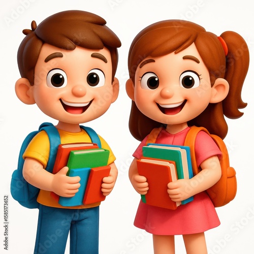 Smiling Boy and Girl Ready for School. AI Generative.