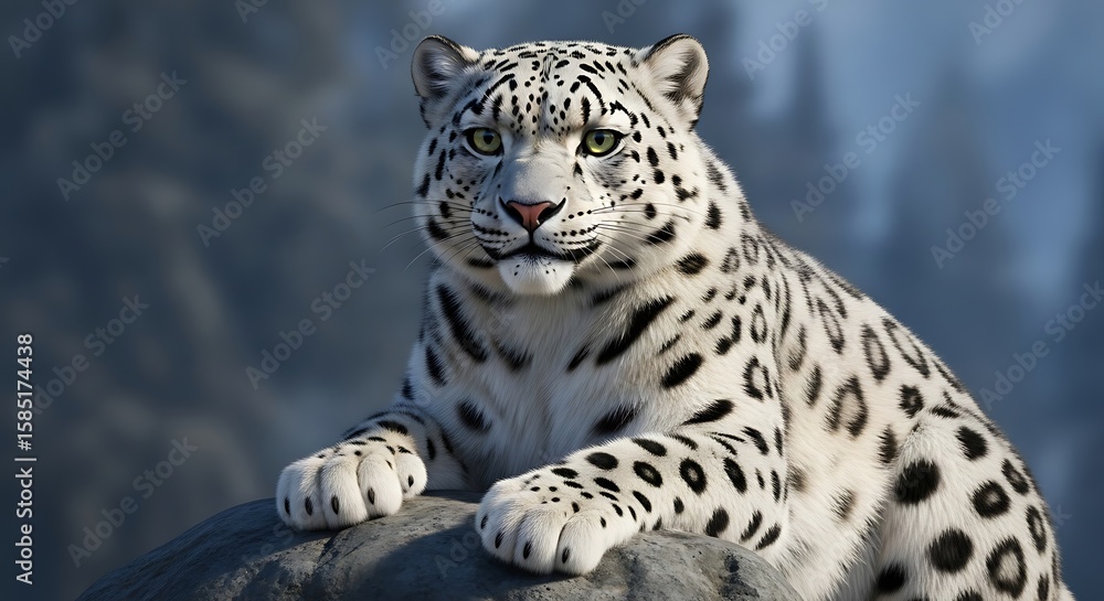 Obraz premium Snow Leopard Resting on Rock in Mountain Setting